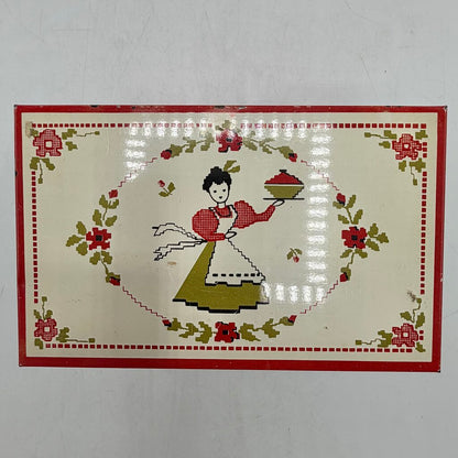Vintage Stylecraft of Baltimore #815 Tin Recipe Box Needlepoint Lady Baking Apple Pie /cb