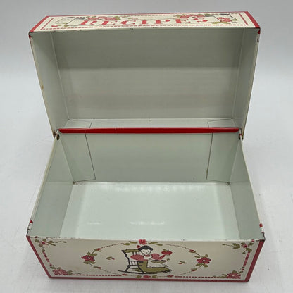 Vintage Stylecraft of Baltimore #815 Tin Recipe Box Needlepoint Lady Baking Apple Pie /cb