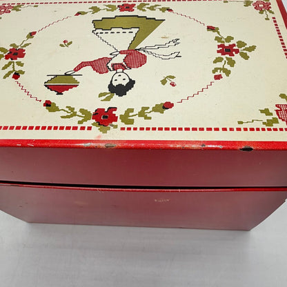 Vintage Stylecraft of Baltimore #815 Tin Recipe Box Needlepoint Lady Baking Apple Pie /cb