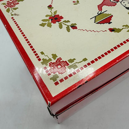 Vintage Stylecraft of Baltimore #815 Tin Recipe Box Needlepoint Lady Baking Apple Pie /cb