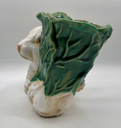 Majolica Style Ceramic Rabbit w/ Cabbage Planter /b