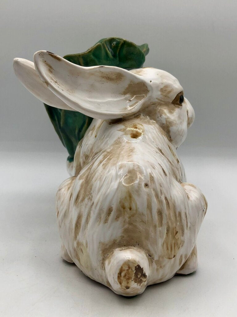Majolica Style Ceramic Rabbit w/ Cabbage Planter /b
