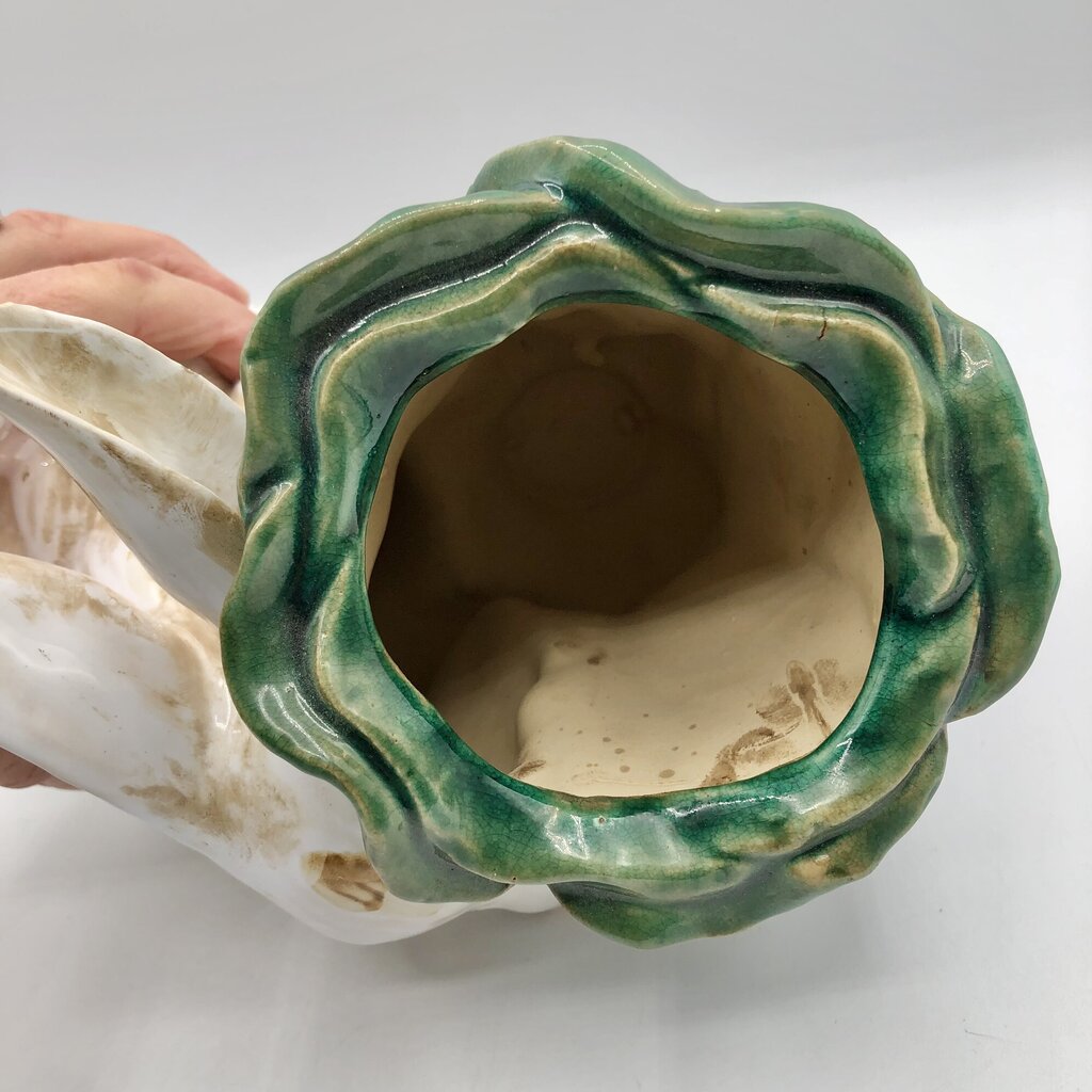 Majolica Style Ceramic Rabbit w/ Cabbage Planter /b