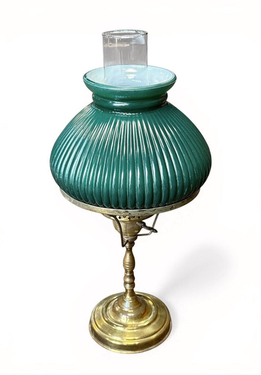Antique Brass Oil Lamp Green Shade