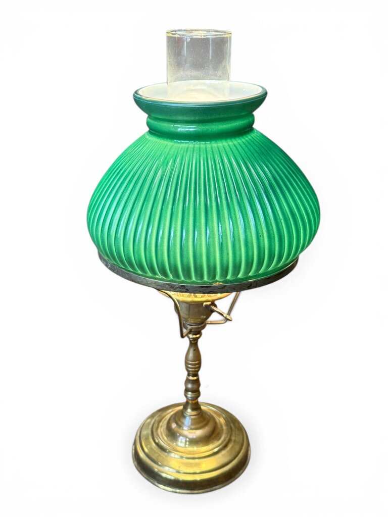 Antique Brass Oil Lamp Green Shade