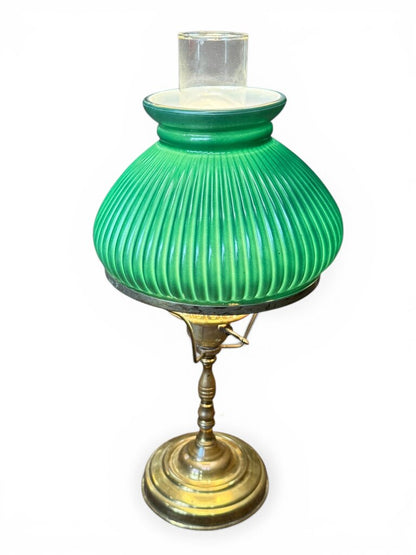 Antique Brass Oil Lamp Green Shade