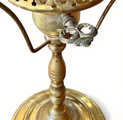 Antique Brass Oil Lamp Green Shade