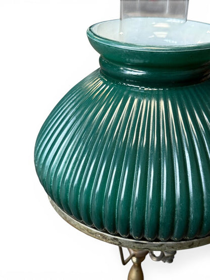 Antique Brass Oil Lamp Green Shade