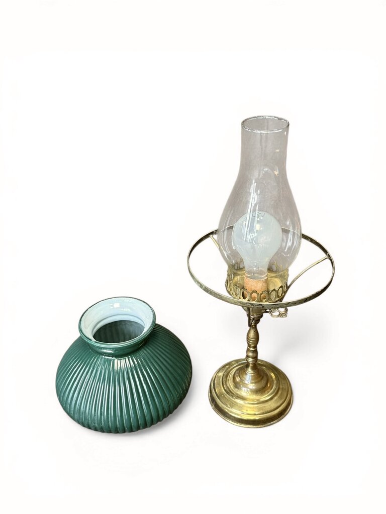 Antique Brass Oil Lamp Green Shade