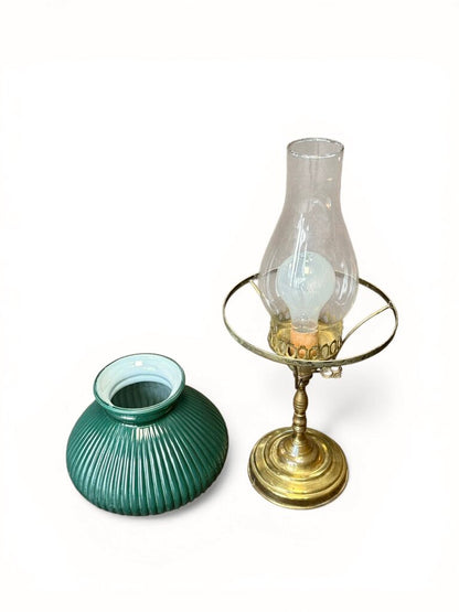 Antique Brass Oil Lamp Green Shade