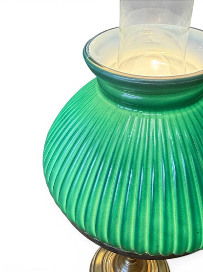 Antique Brass Oil Lamp Green Shade