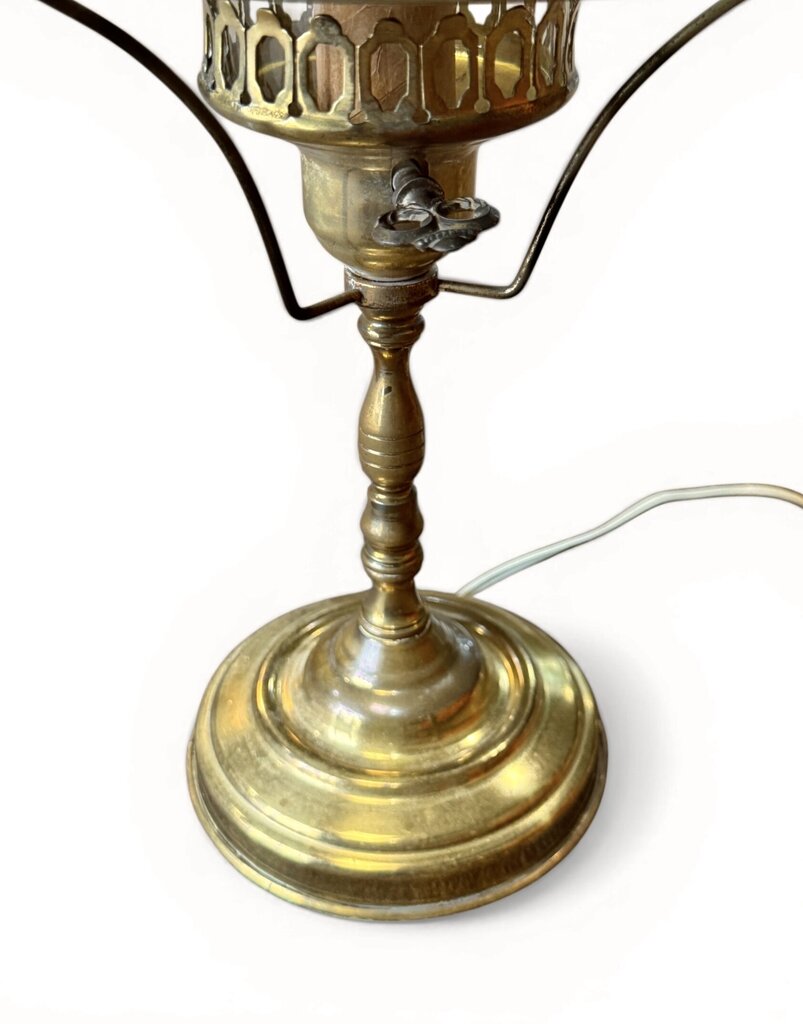 Antique Brass Oil Lamp Green Shade