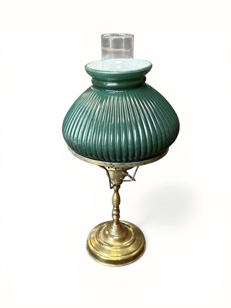 Antique Brass Oil Lamp Green Shade