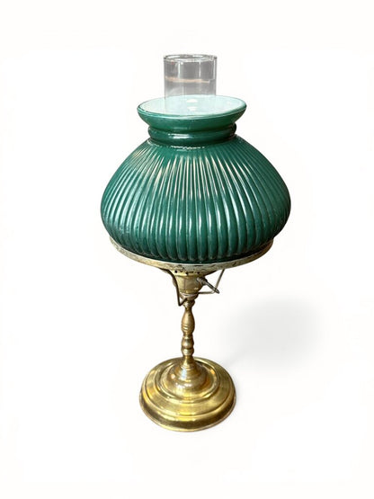 Antique Brass Oil Lamp Green Shade
