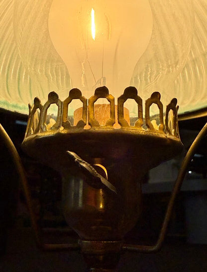 Antique Brass Oil Lamp Green Shade