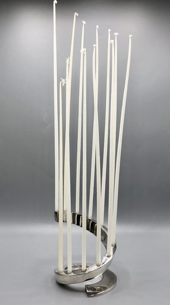 Vtg Dansk Bertil Vallien Spiral Silver Plate Candlestick w/ Candles /b