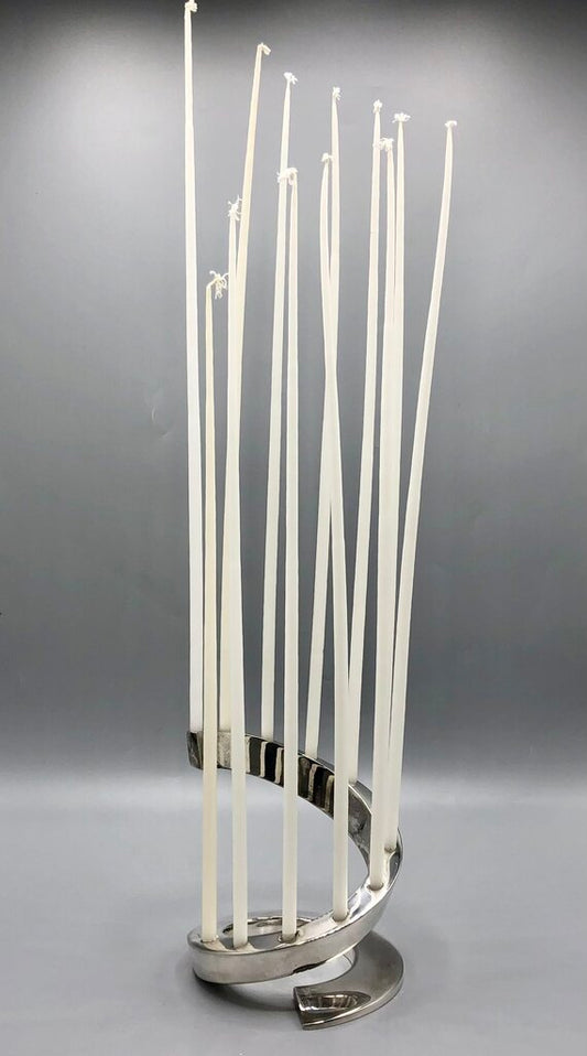 Vtg Dansk Bertil Vallien Spiral Silver Plate Candlestick w/ Candles /b