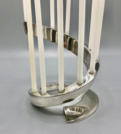 Vtg Dansk Bertil Vallien Spiral Silver Plate Candlestick w/ Candles /b