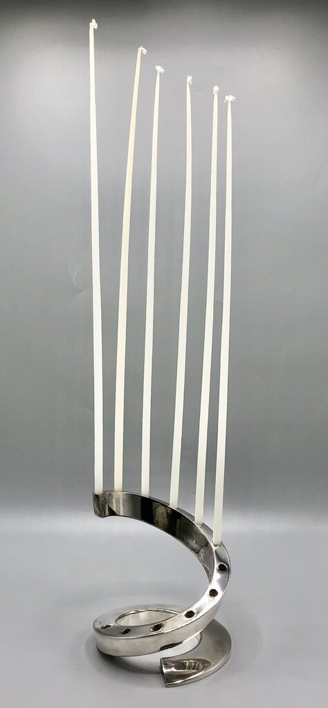 Vtg Dansk Bertil Vallien Spiral Silver Plate Candlestick w/ Candles /b