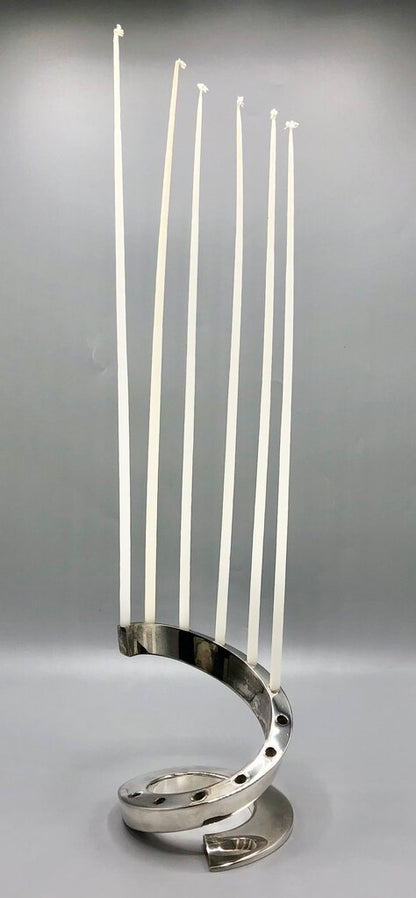 Vtg Dansk Bertil Vallien Spiral Silver Plate Candlestick w/ Candles /b