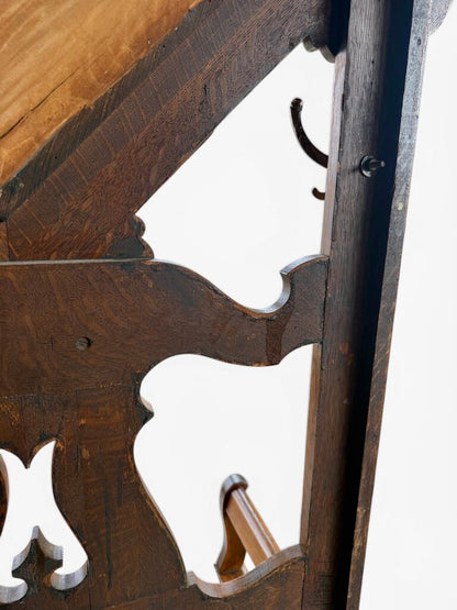 Antique Oak Hall Tree Beveled Mirror