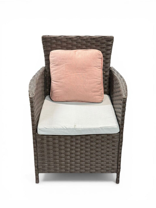 Pair Of Brown Wicker Patio Chairs And Small Side Table