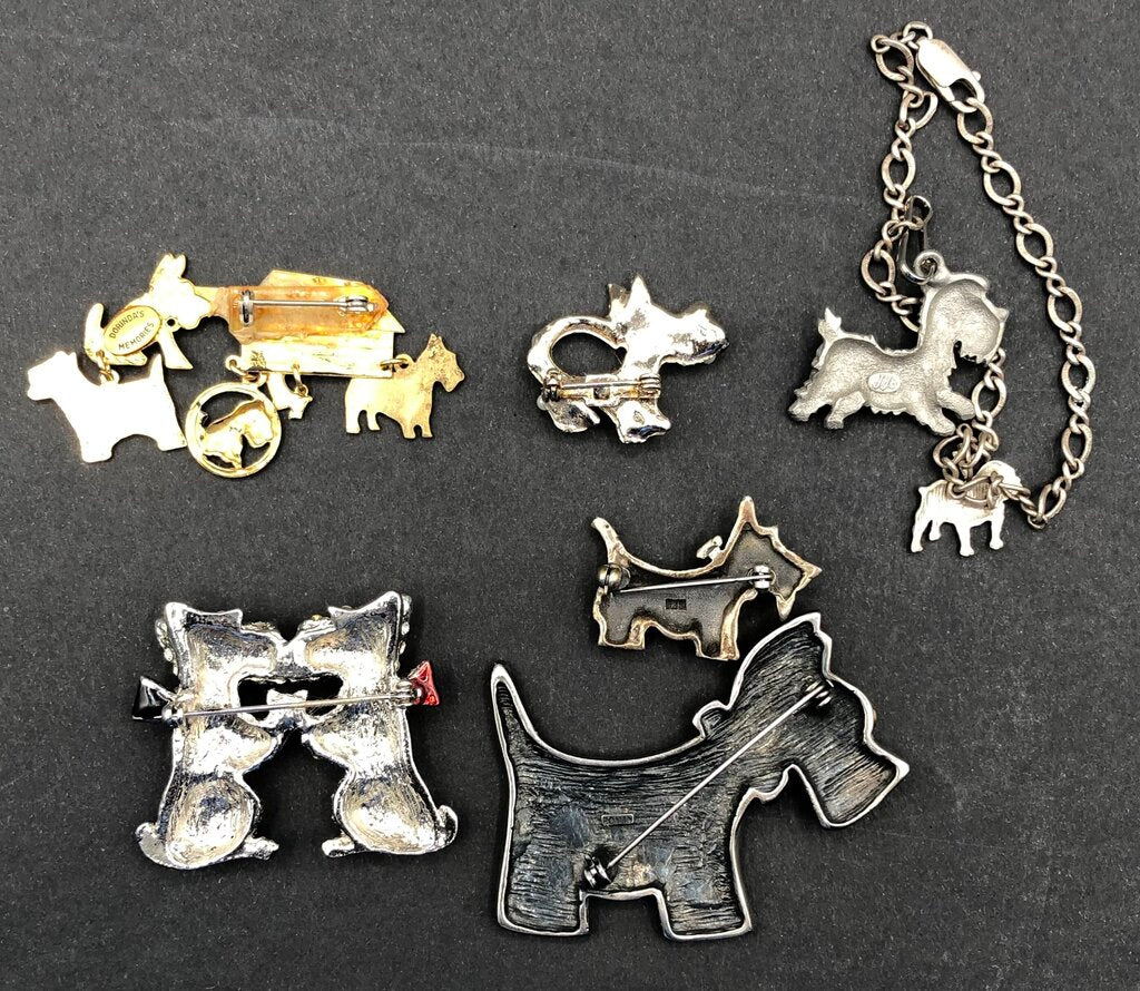 6pc Collection of Scottish Terrier Brooches & Bracelet /b