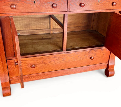 Cherry Red Oak Buffet With Mirror