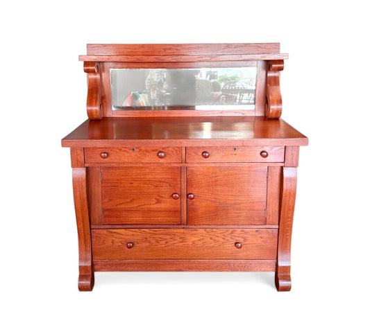 Cherry Red Oak Buffet With Mirror
