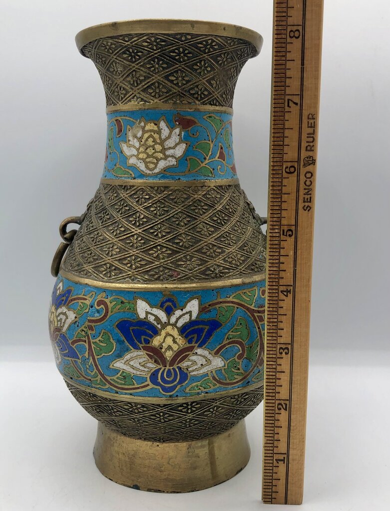 Vtg Japanese Cast Brass Champlevé Cloisonné Vase /b