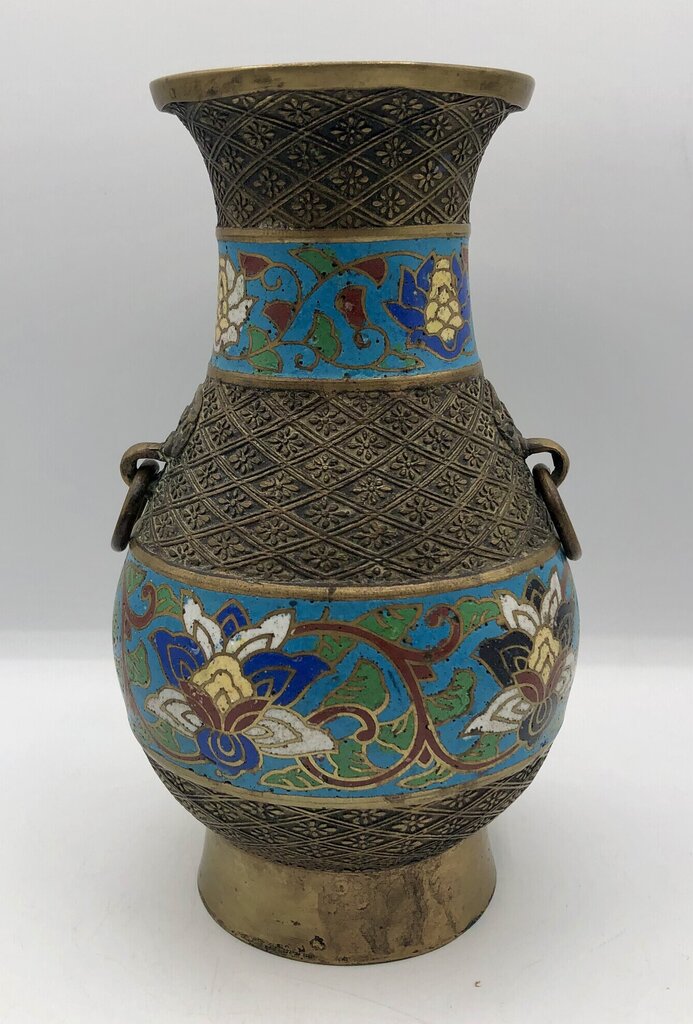 Vtg Japanese Cast Brass Champlevé Cloisonné Vase /b