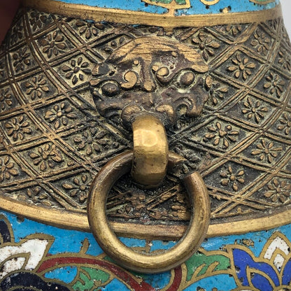 Vtg Japanese Cast Brass Champlevé Cloisonné Vase /b