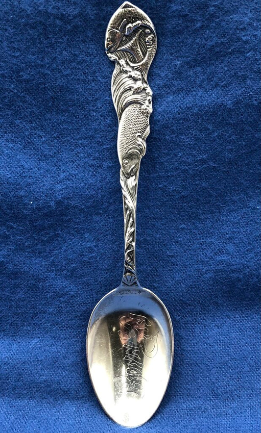 Antique Boyne City Sterling Silver Souvenir Spoon w/ Fish /b