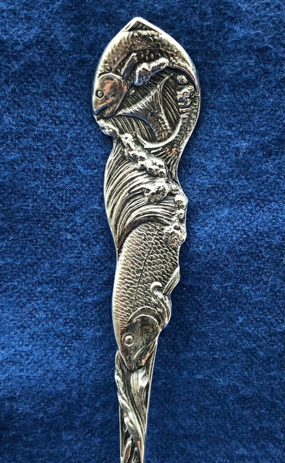Antique Boyne City Sterling Silver Souvenir Spoon w/ Fish /b