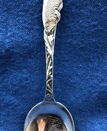 Antique Boyne City Sterling Silver Souvenir Spoon w/ Fish /b