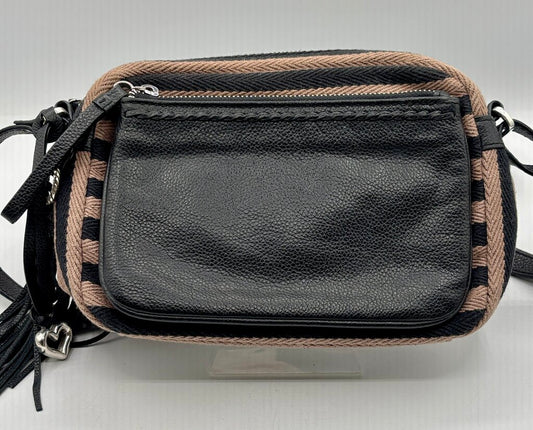 Brighton Adele Nautical Stripped Fabric & Leather Crossbody Bag /j