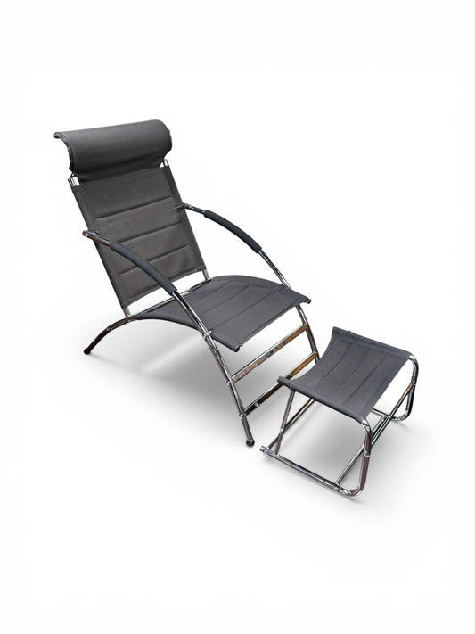 Black And Chrome Lounge Chair And Ottoman