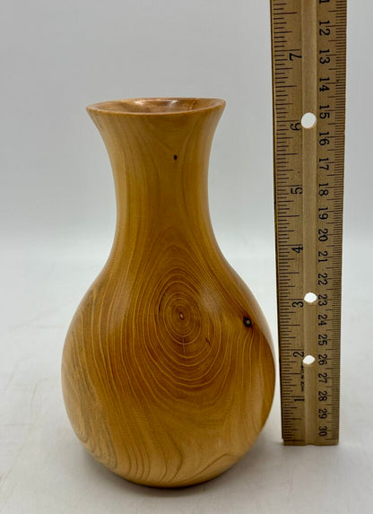 Hand Turned Bud Vase Elm Wood Artist Signed /j