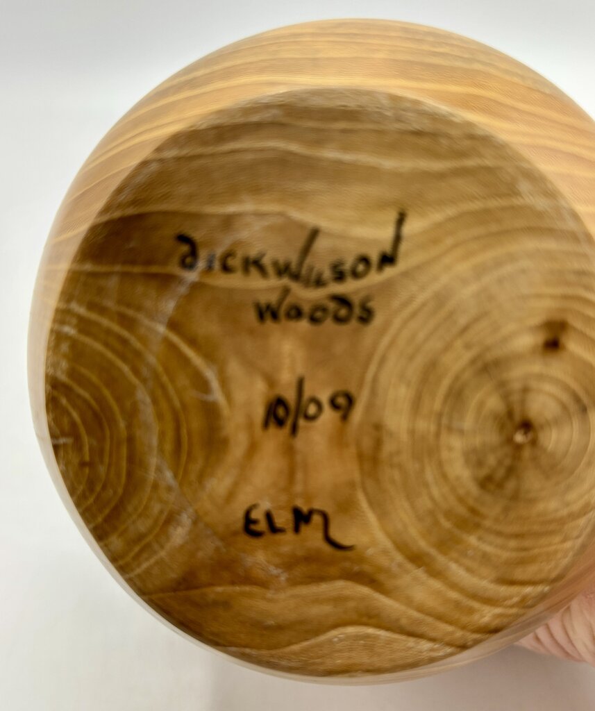 Hand Turned Bud Vase Elm Wood Artist Signed /j