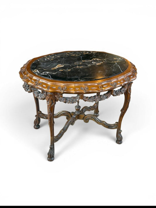 Black Marble Top Oval End Table