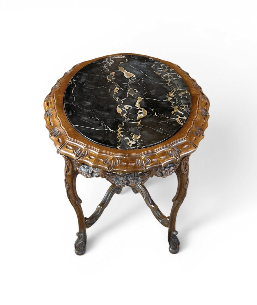 Black Marble Top Oval End Table