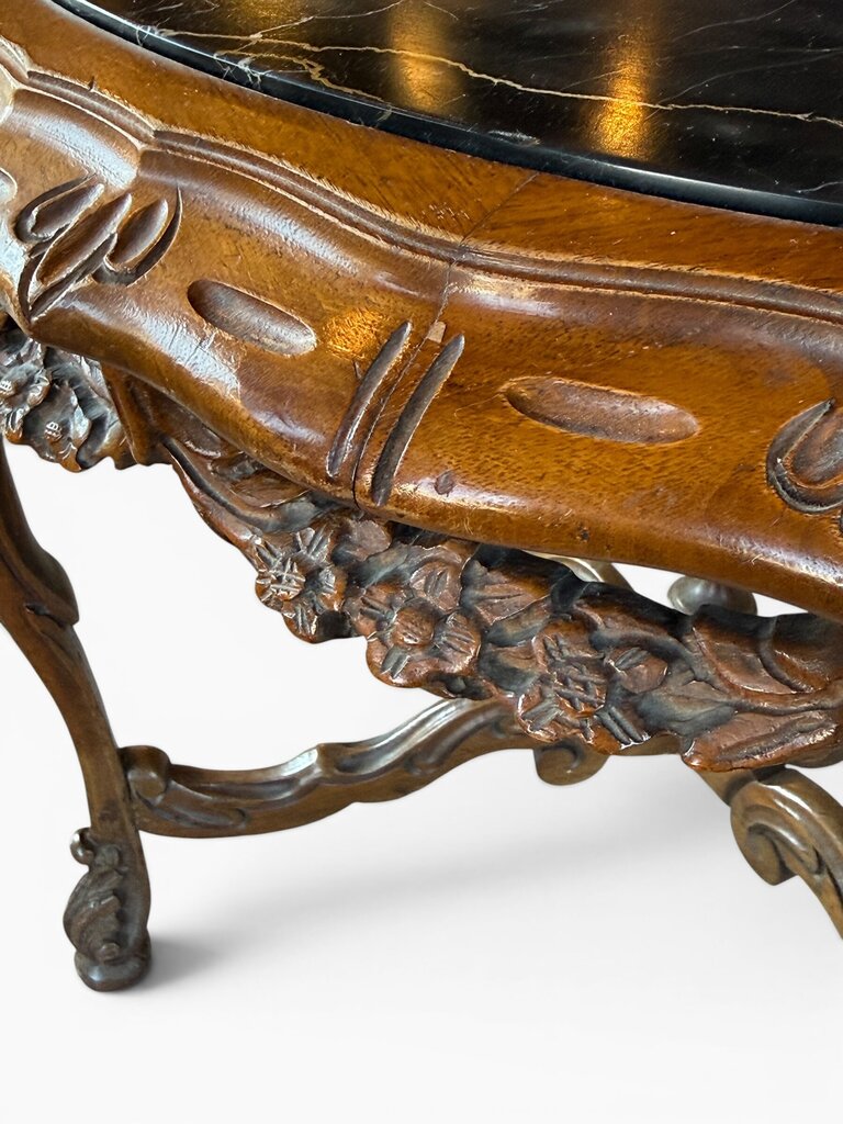 Black Marble Top Oval End Table