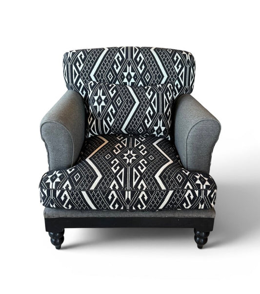 Tribal Black And White Upholstered Chair