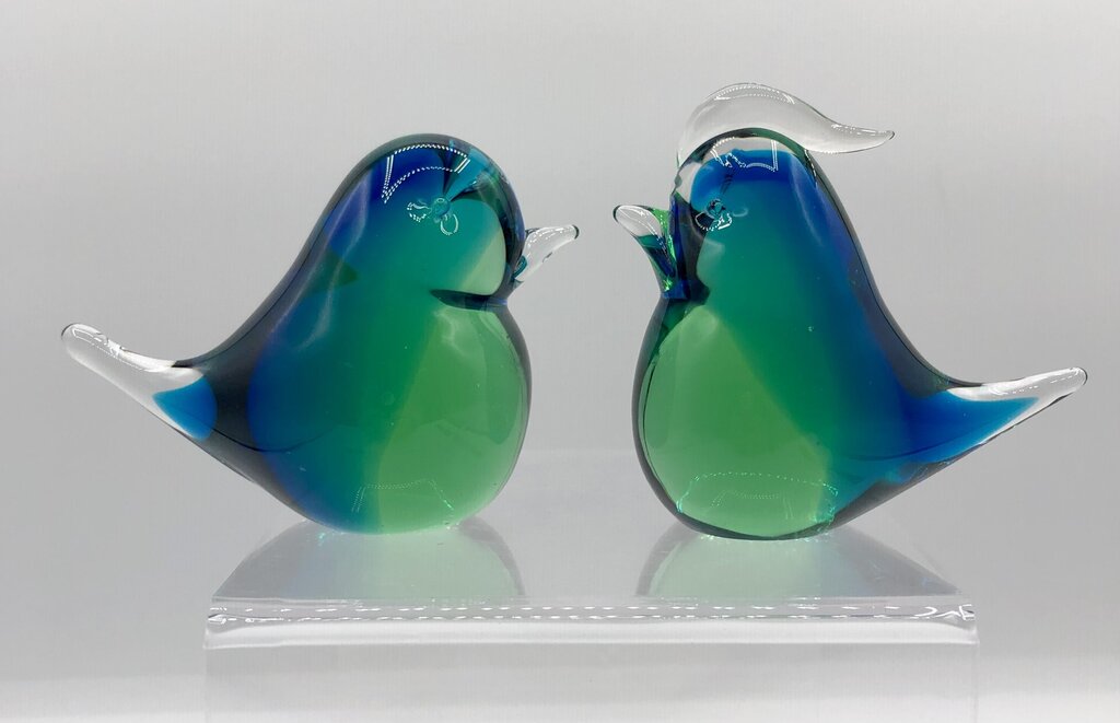 Pair of Vtg MCM Swedish Art Glass Song Birds /b
