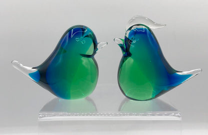 Pair of Vtg MCM Swedish Art Glass Song Birds /b