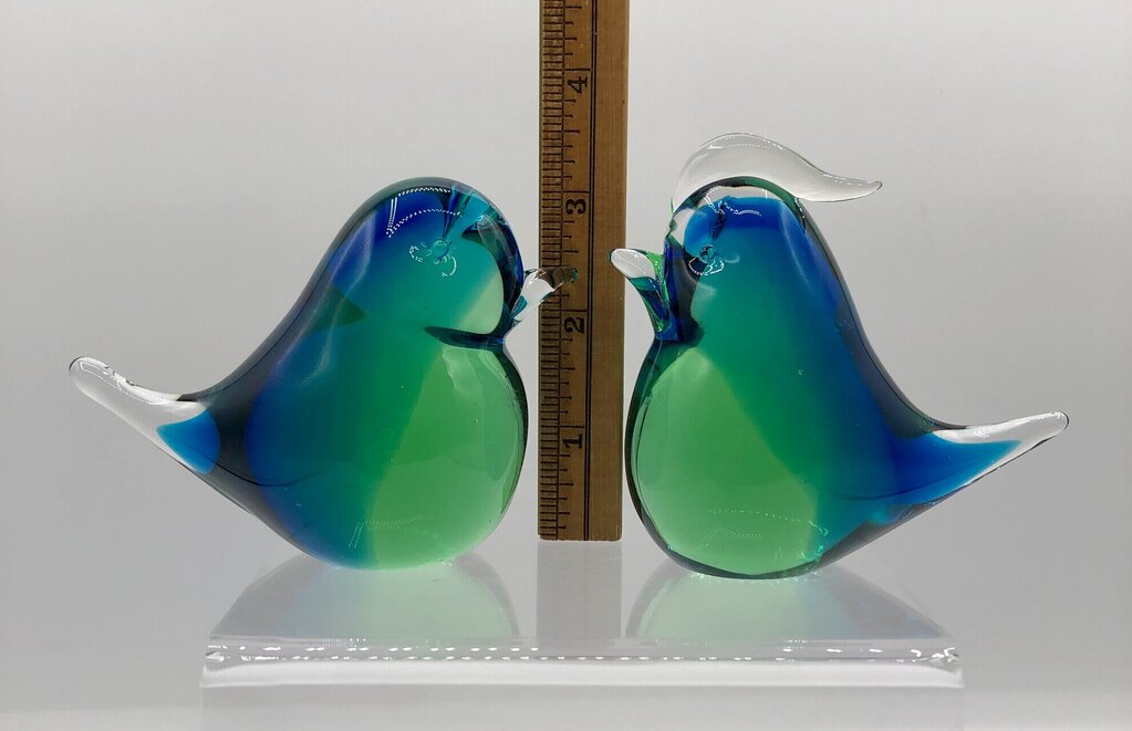 Pair of Vtg MCM Swedish Art Glass Song Birds /b