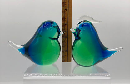 Pair of Vtg MCM Swedish Art Glass Song Birds /b