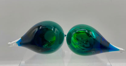 Pair of Vtg MCM Swedish Art Glass Song Birds /b