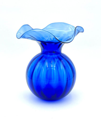 VTG Handblown Cobalt Blue Ruffled Glass Vase