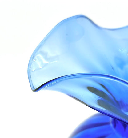 VTG Handblown Cobalt Blue Ruffled Glass Vase